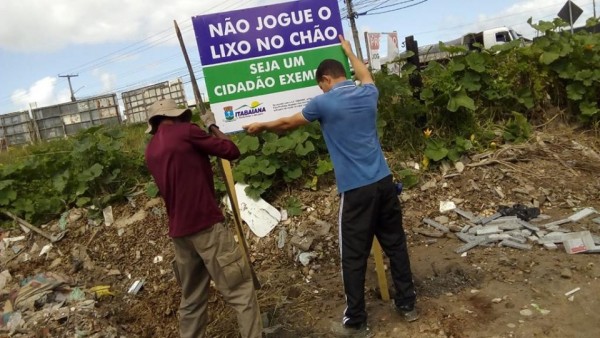 Prefeitura de Itabaiana sinaliza pontos da cidade para evitar descarte de lixo em locais inadequados