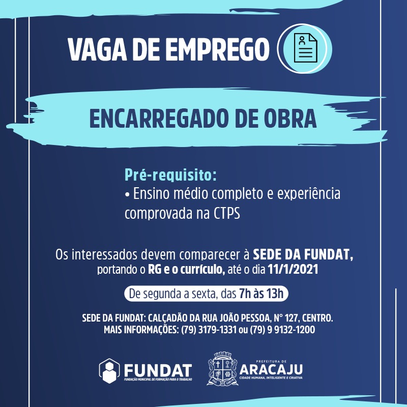 Fundat anuncia vaga de emprego para digitador (a) - Prefeitura de Aracaju