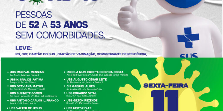 Prefeitura de Socorro anuncia calendário de vacinação para pessoas a partir de 48 anos sem comorbidades