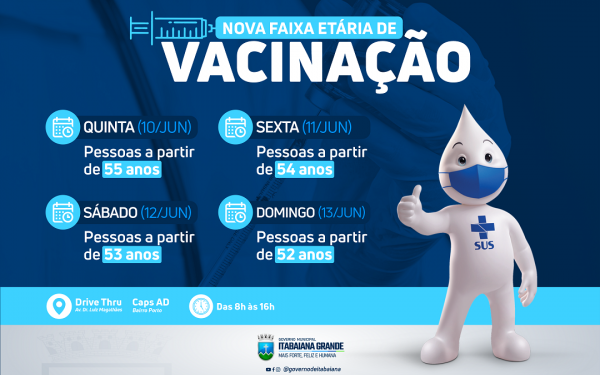 Imunização: Itabaiana vacinará pessoas a partir de 52 anos de idade