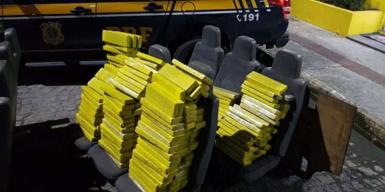 PRF apreende cerca de 195 quilos de maconha dentro de um micro-ônibus em Socorro