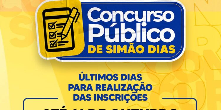 Inscrições para o Concurso Público da Prefeitura de Simão Dias serão encerradas na próxima segunda, 11