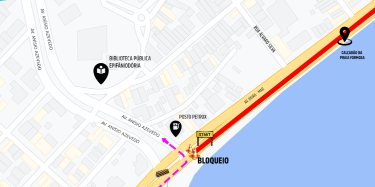 Avenida Beira Mar terá trecho bloqueado temporariamente no próximo sábado, 9