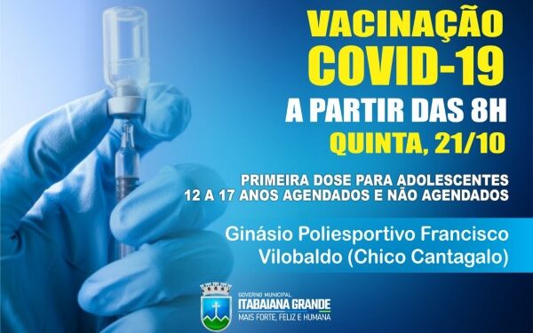 Imunização: Itabaiana vacina adolescentes de 12 a 17 anos sem comorbidades