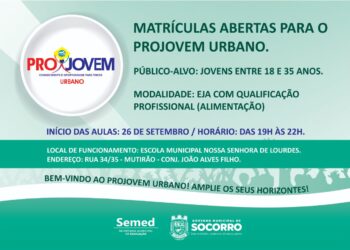Prefeitura de Socorro abre matrículas para o Projovem Urbano
