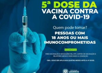 Prefeitura de Lagarto inicia aplicação da 5ª dose da vacina contra covid-19 em pessoas imunocomprometidas