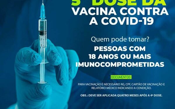 Prefeitura de Lagarto inicia aplicação da 5ª dose da vacina contra covid-19 em pessoas imunocomprometidas