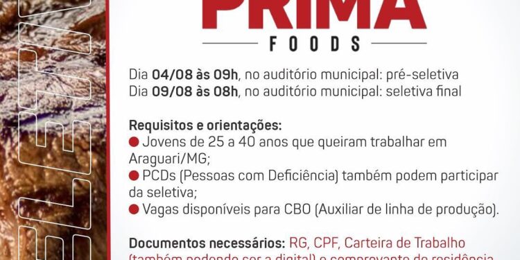 Prefeitura de Itaporanga d’Ajuda abre processo seletivo para serviços na Prima Foods