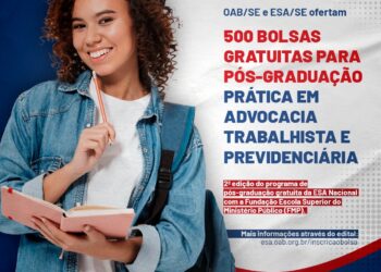 OAB/SE oferta 500 vagas gratuitas para especialização em Direito Trabalhista e Previdenciário