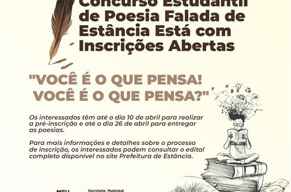Concurso Estudantil de Poesia Falada de Estância Está com Inscrições Abertas