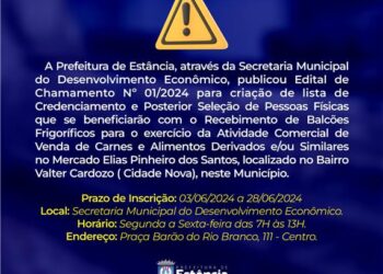 Prefeitura de Estância abre inscrições para credenciamento de vendedores de carnes