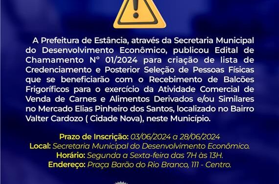 Prefeitura de Estância abre inscrições para credenciamento de vendedores de carnes