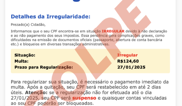 Novo golpe do CPF: criminosos ameaçam as possíveis vítimas com multas e bloqueio de contas