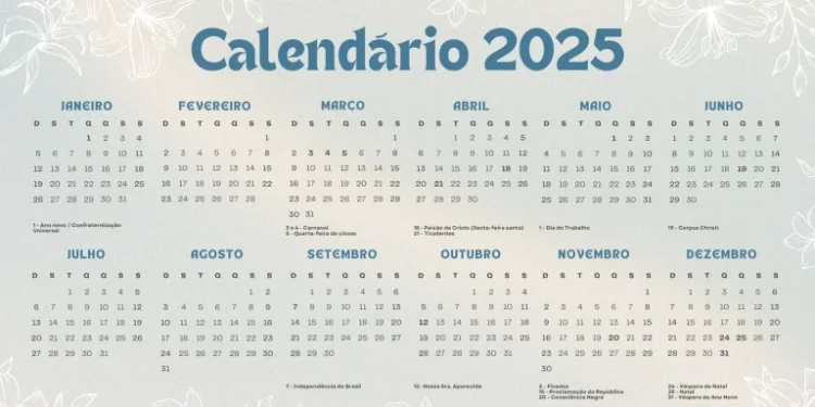 Confira os feriados no calendário de 2025